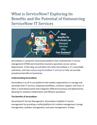 What is ServiceNow- Exploring its Benefits and the Potential of Outsourcing ServiceNow IT Services