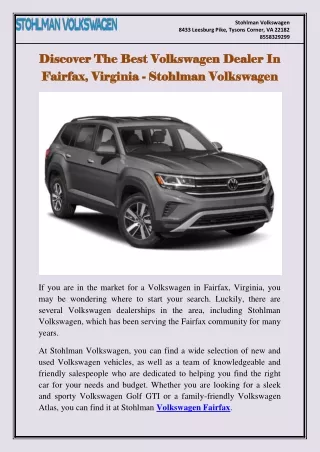 Discover The Best Volkswagen Dealer In Fairfax Virginia