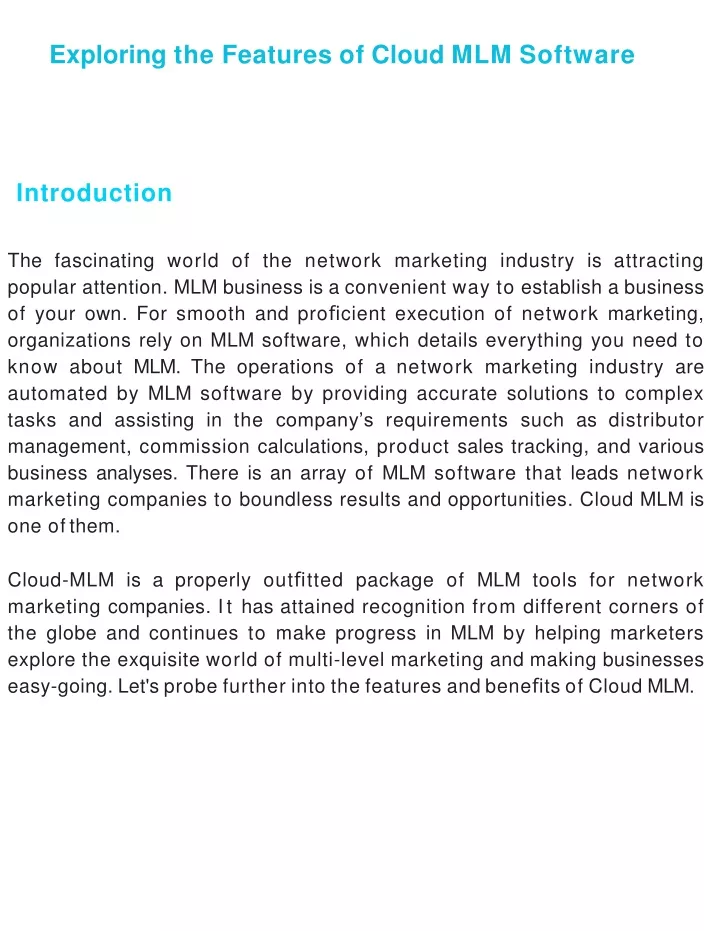 exploring the features of cloud mlm software