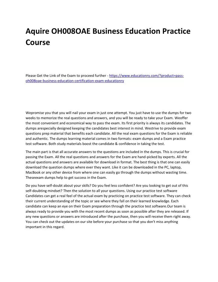 aquire oh008oae business education practice course