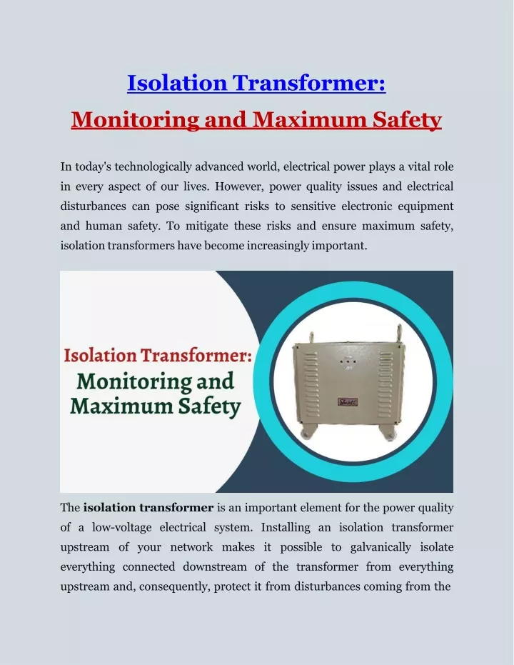 isolation transformer monitoring and maximum safety