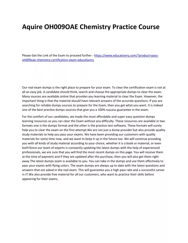 aquire oh009oae chemistry practice course