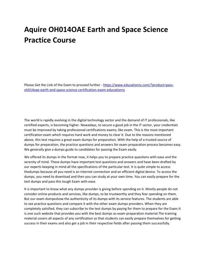 aquire oh014oae earth and space science practice