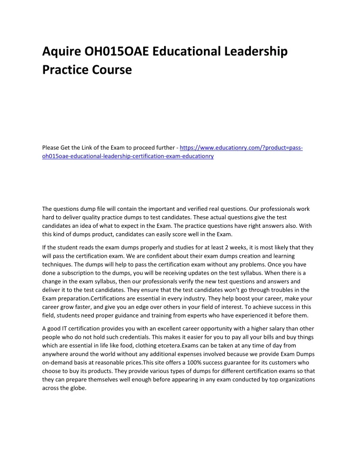 aquire oh015oae educational leadership practice