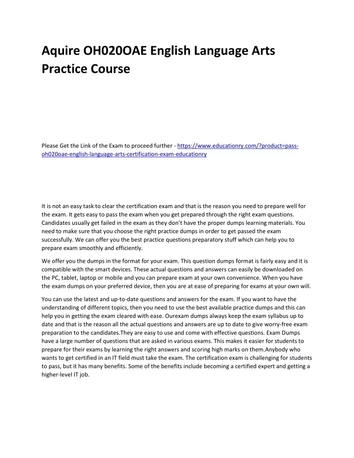 aquire oh020oae english language arts practice