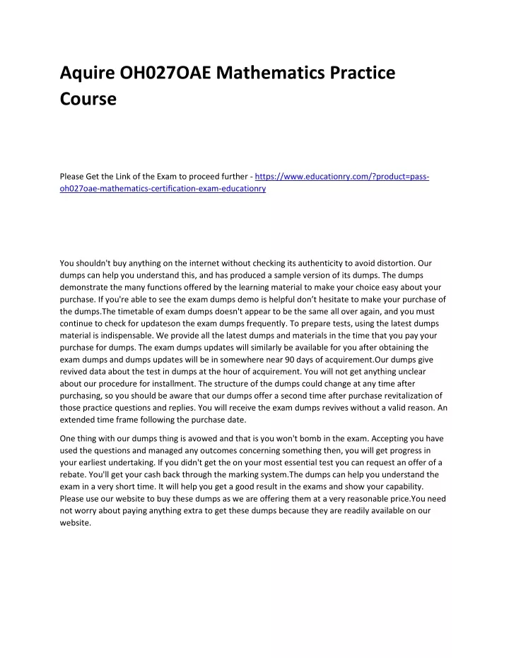 aquire oh027oae mathematics practice course