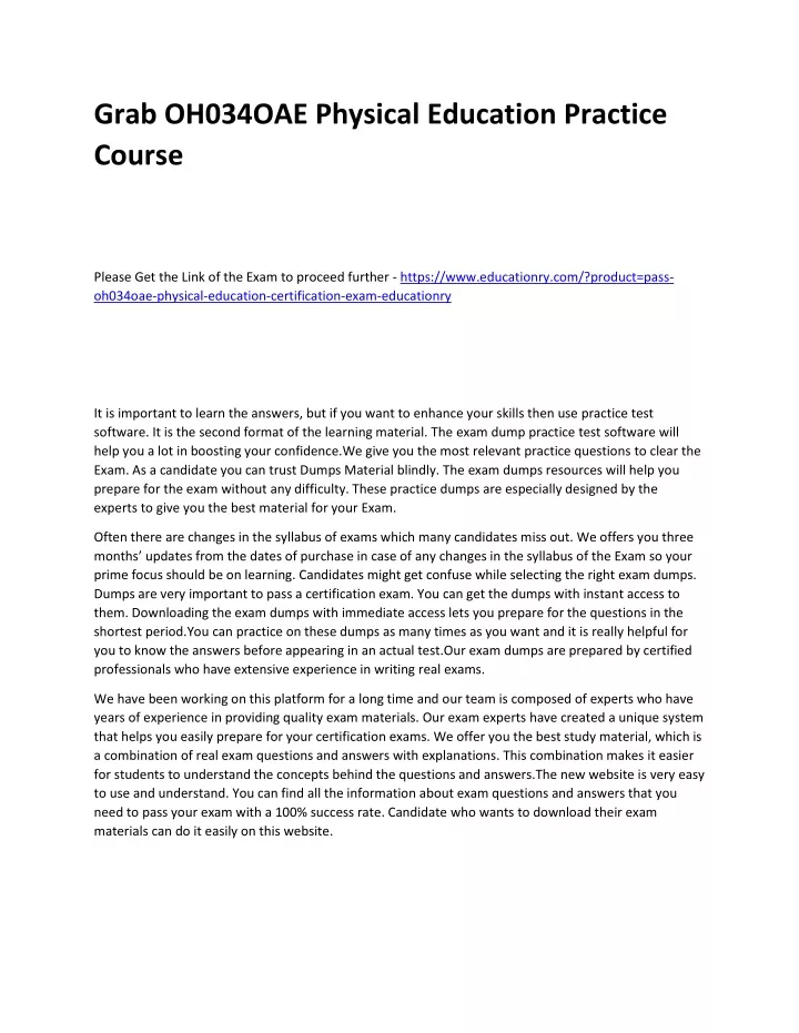 grab oh034oae physical education practice course