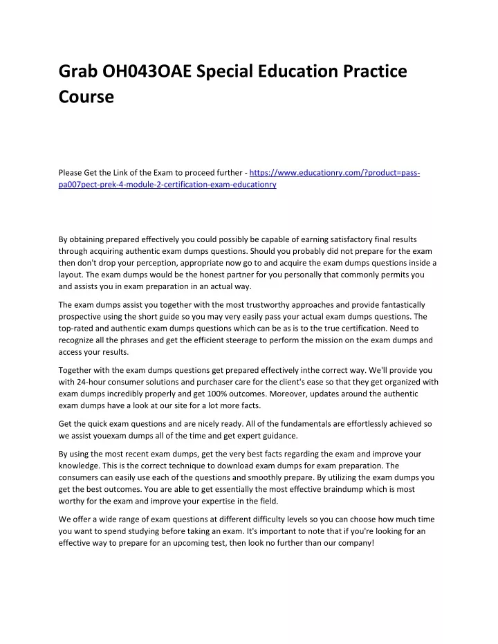 grab oh043oae special education practice course