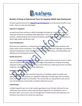 Experienced Team for Angularjs Mobile App Development