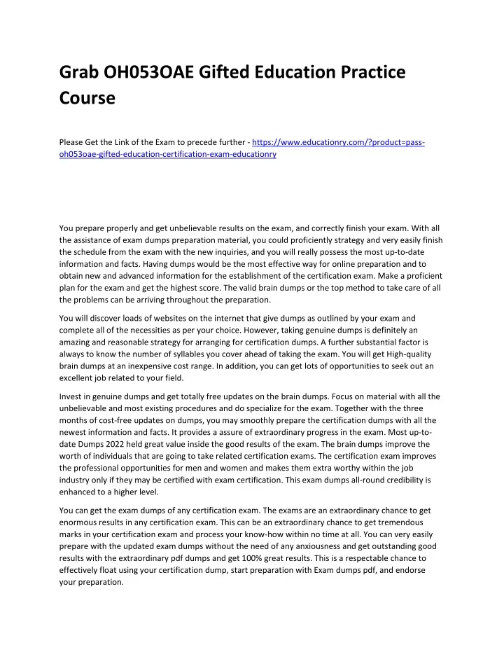 grab oh053oae gifted education practice course