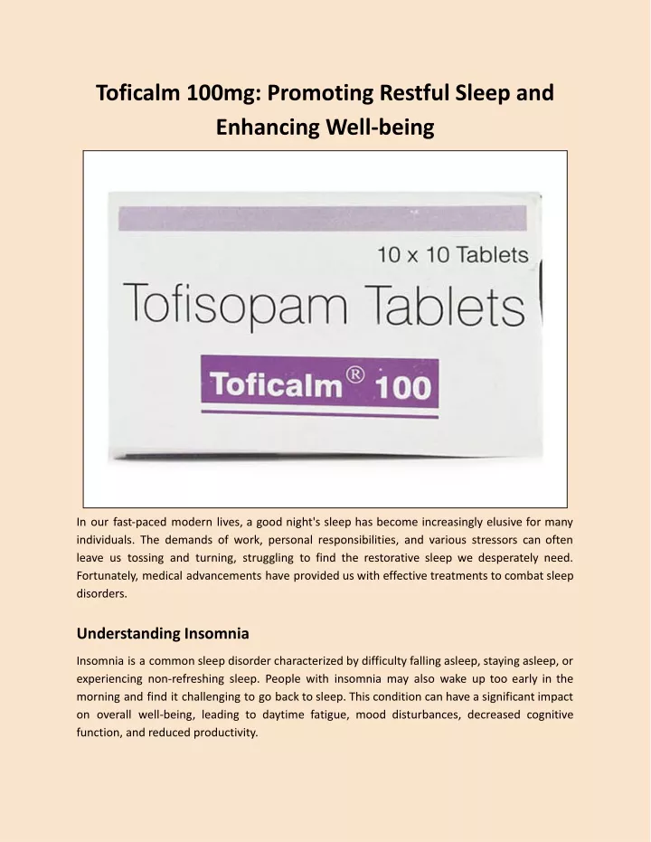 toficalm 100mg promoting restful sleep