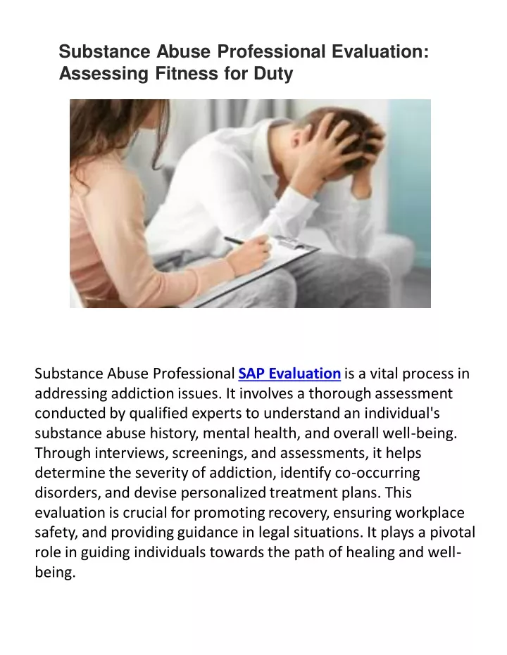 substance abuse professional evaluation assessing