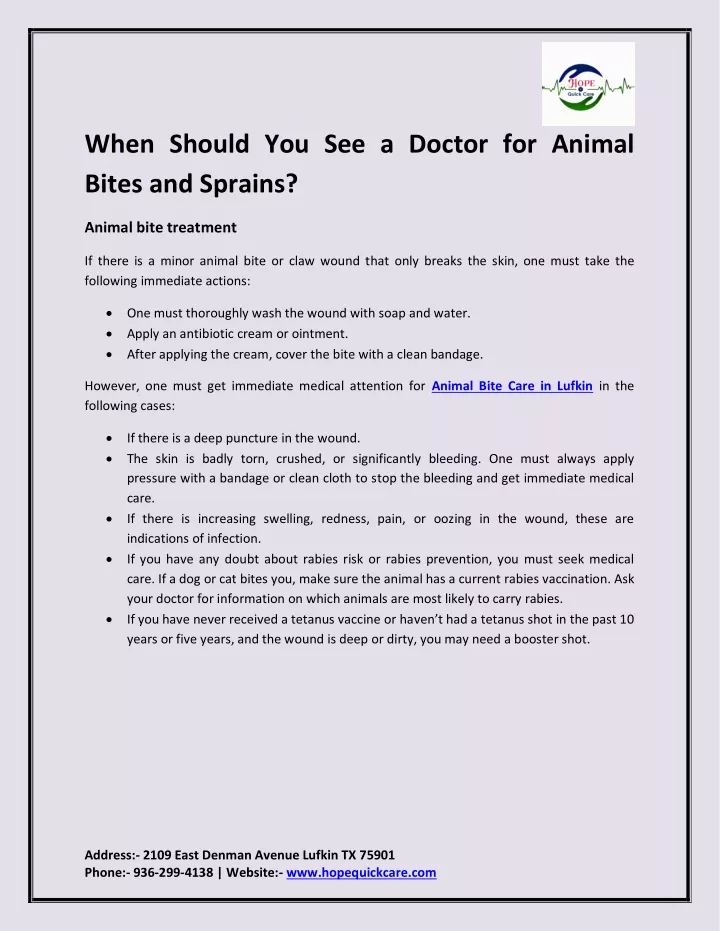when should you see a doctor for animal bites