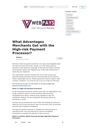 What Advantages Merchants Get with the High-risk Payment Processor?