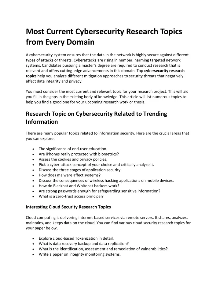 most current cybersecurity research topics from