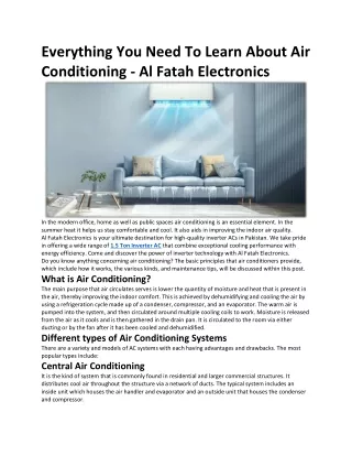 Everything You Need To Learn About Air Conditioning - Al Fatah Electronics