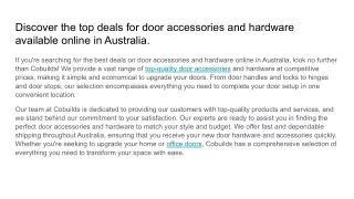 Discover the top deals for door accessories and hardware available online in Australia.