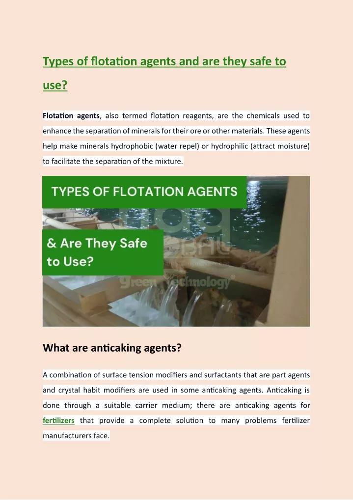 types of flotation agents and are they safe to