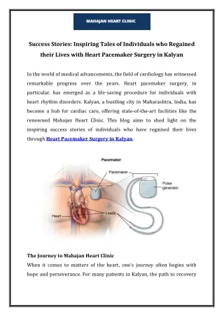 Success Stories Inspiring Tales of Individuals who Regained their Lives with Heart Pacemaker Surgery in Kalyan