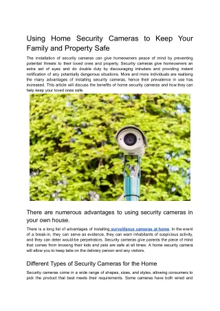 Using Home Security Cameras to Keep Your Family and Property Safe