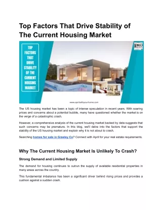 Top Factors That Drive Stability of The Current Housing Market