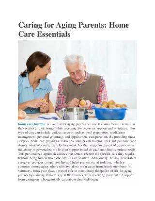 Caring for Aging Parents Home Care Essentials