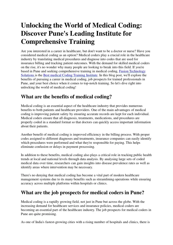 unlocking the world of medical coding discover pune s leading institute for comprehensive training