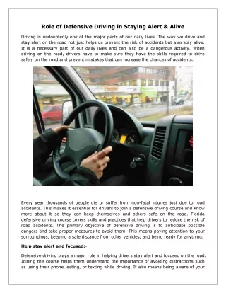 Role of Defensive Driving in Staying Alert & Alive