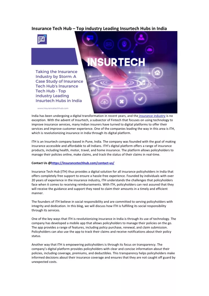 insurance tech hub top industry leading insurtech