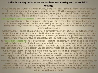 Car Key Repair and Replacement Ensuring Reliable Access to Your Vehicle