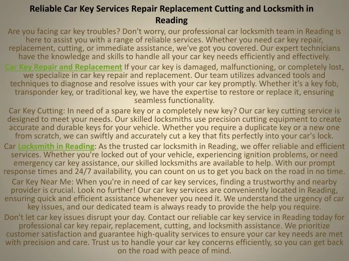 reliable car key services repair replacement cutting and locksmith in reading