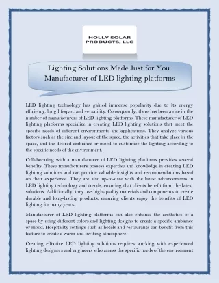 Lighting Solutions Made Just for You Manufacturer of LED lighting platforms