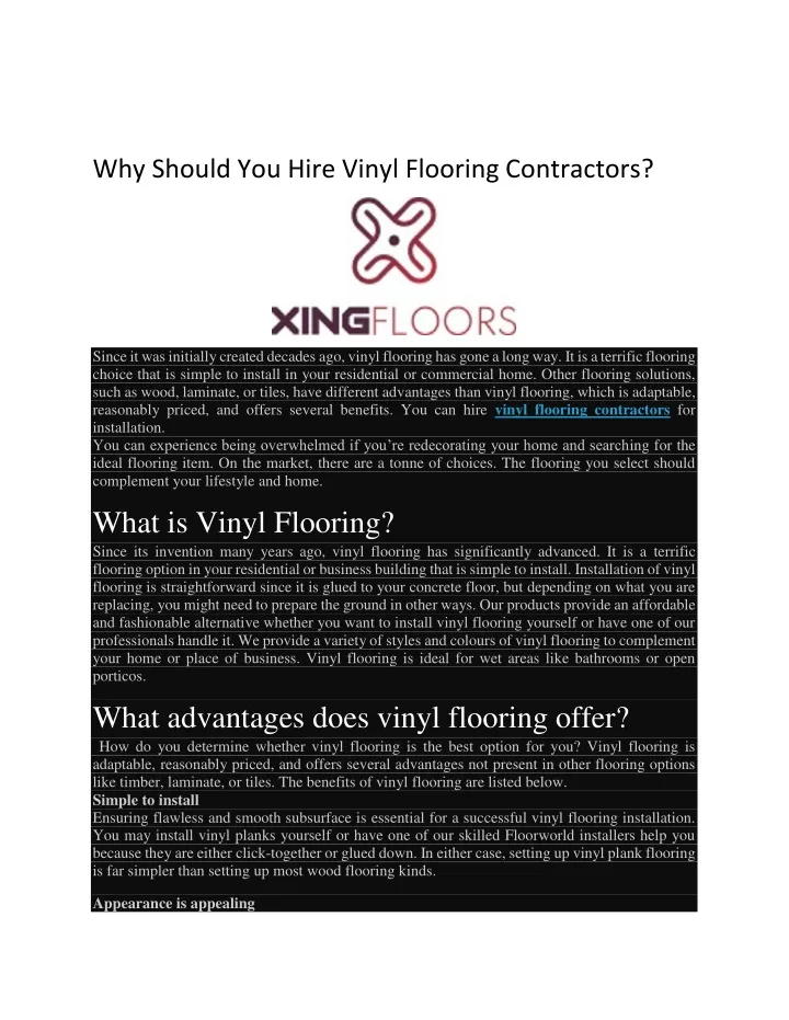 why should you hire vinyl flooring contractors