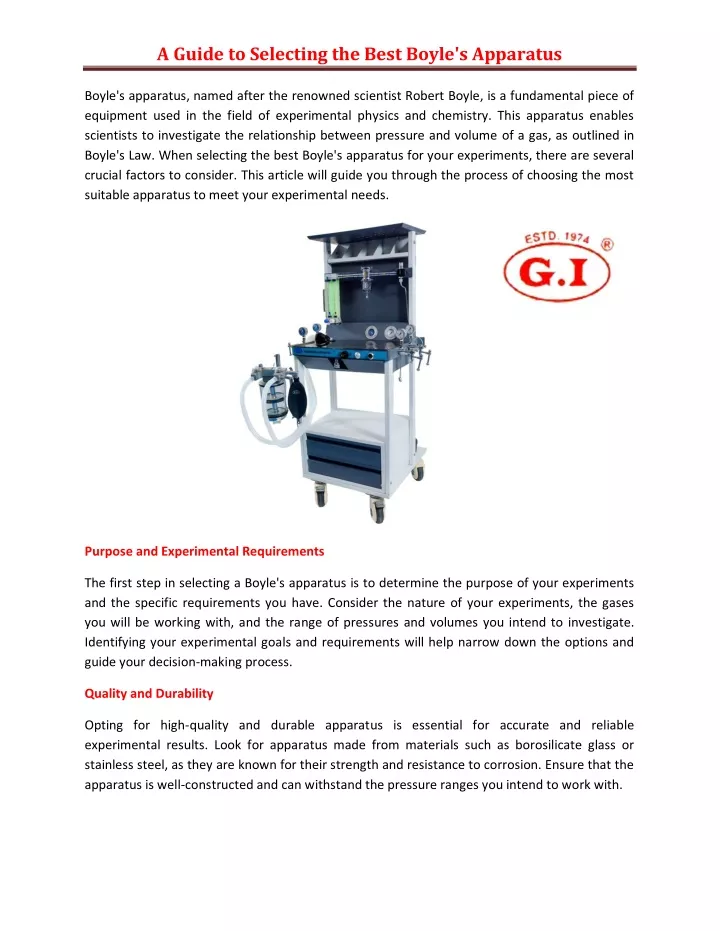 a guide to selecting the best boyle s apparatus