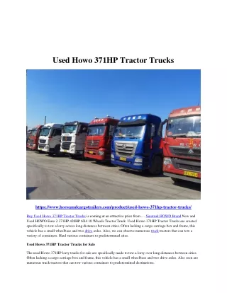 Used Howo 371HP Tractor Trucks