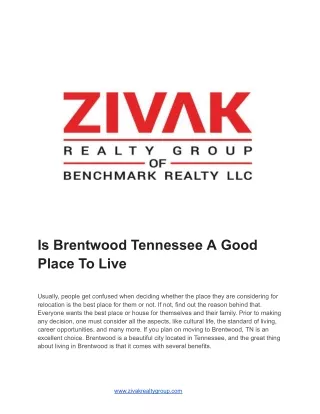 Brentwood Tennessee A Good Place To Live