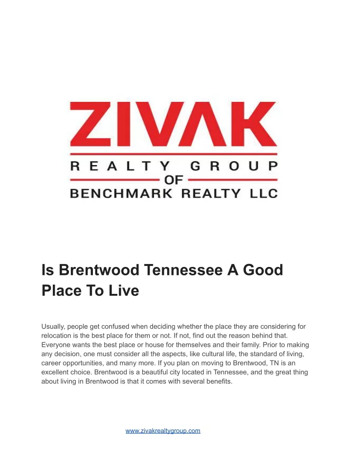 is brentwood tennessee a good place to live