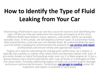 how to identify the type of fluid leaking from your car