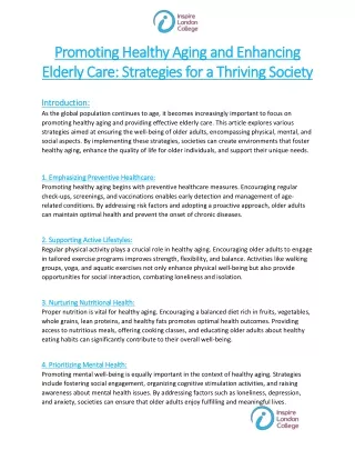 Strategies for Promoting Healthy aging and Elderly Care