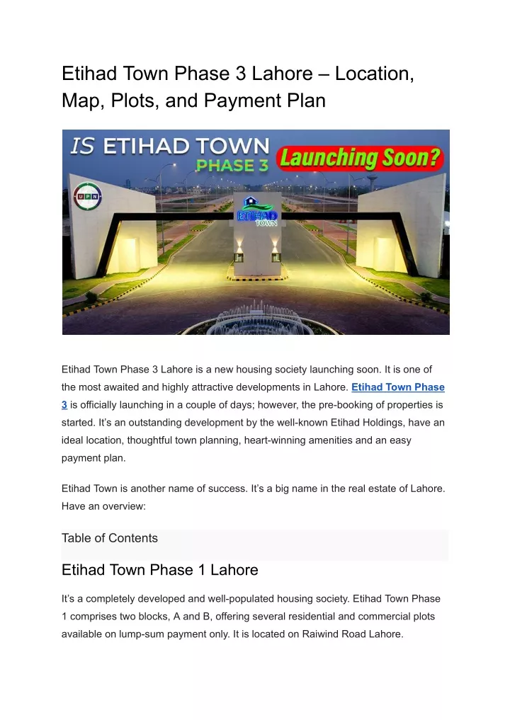 etihad town phase 3 lahore location map plots