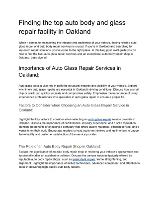 Finding the top auto body and glass repair facility in Oakland
