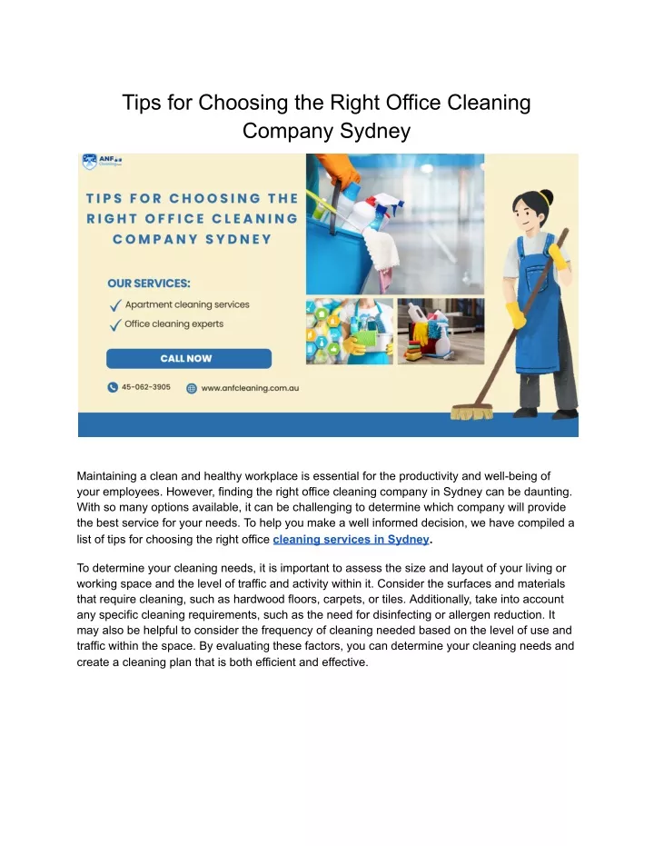 tips for choosing the right office cleaning