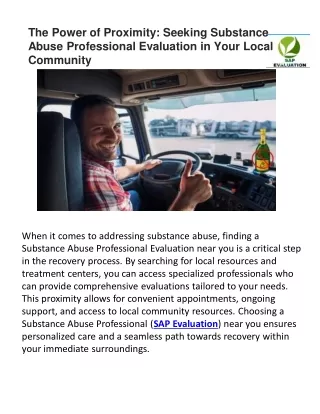 The Power of Proximity: Seeking Substance Abuse Professional Evaluation