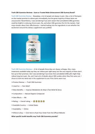 Truth CBD Gummies Reviews - Scam or Trusted Male Enhancement CBD Gummy Brand?