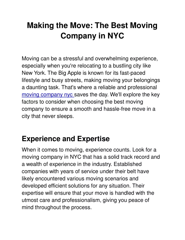 making the move the best moving company in nyc