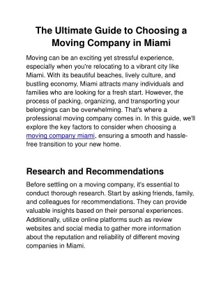 The Ultimate Guide to Choosing a Moving Company in Miami