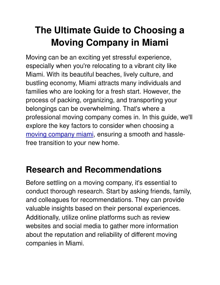 the ultimate guide to choosing a moving company in miami