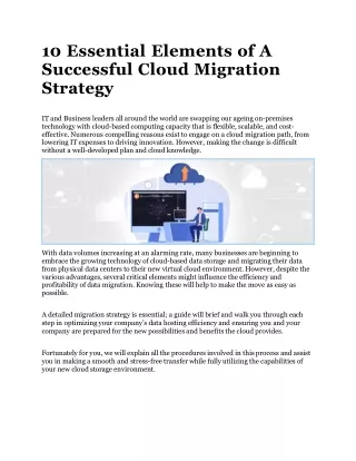 10 essential elements of a successful cloud migration strategy