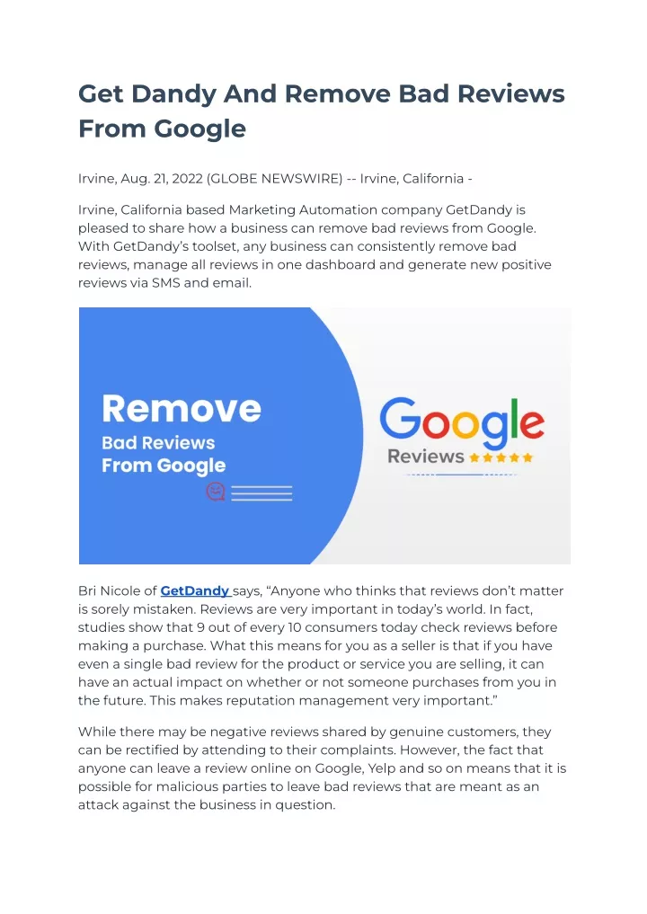 get dandy and remove bad reviews from google