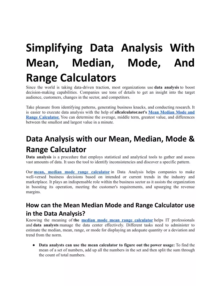 simplifying data analysis with mean median range